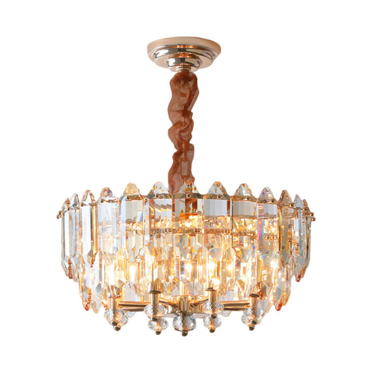 Modern Gold Metal Chandelier With Clear Beveled Crystal Blocks - 8 Bulbs Suspension Pendant