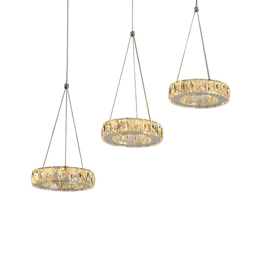 Modern 3-Ring Swag Light With Clear Rectangular-Cut Crystals - Led Plug-In Pendant In