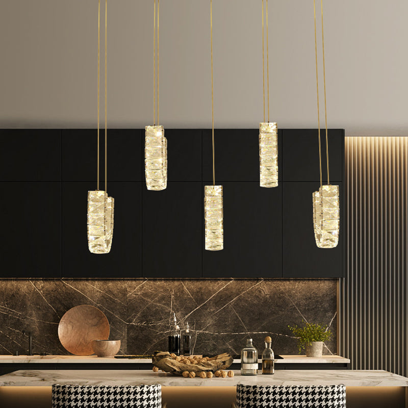 Modern Led U-Shape Pendant Lamp With Clear Crystals And Stainless Steel Finish