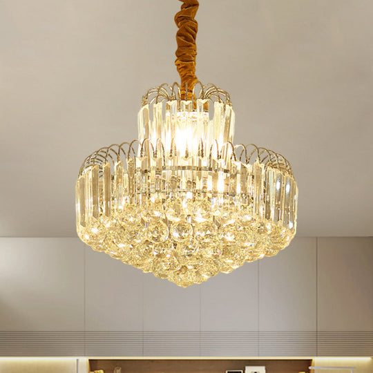 Moderner, konischer Kronleuchter in Gold mit klarem Kristallschirm – 6/8 Glühbirnen, Hängeleuchte