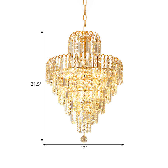 Modern Hand-Cut Crystal Chandelier Lamp - Tapered 12’/16’ Wide 3/6-Head Suspended Gold Lighting