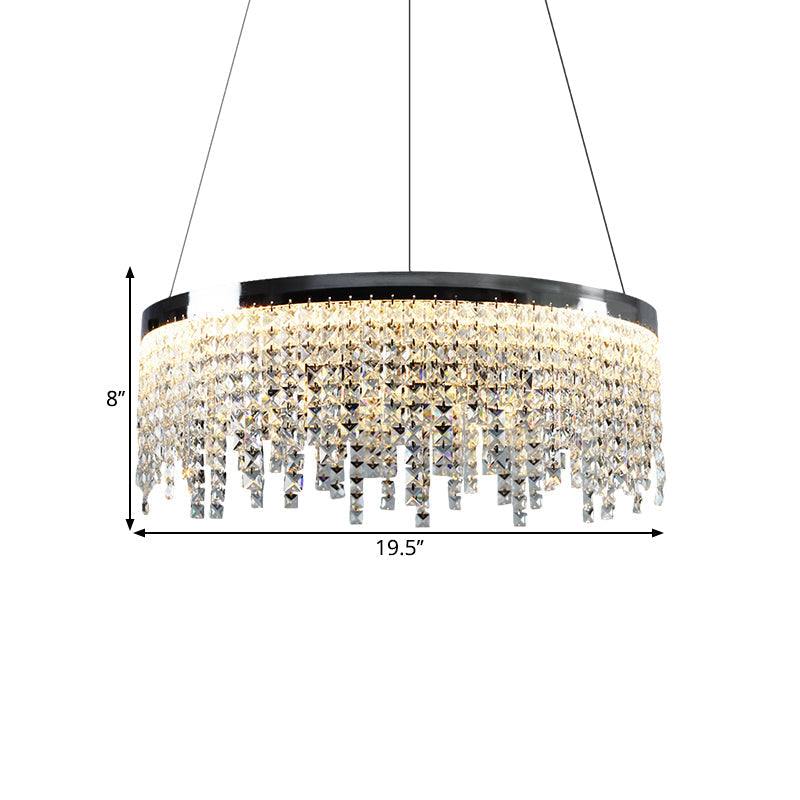 16’/19.5’ Wide Chrome Round Led Crystal Ceiling Chandelier In Modern Style - Warm/White Light