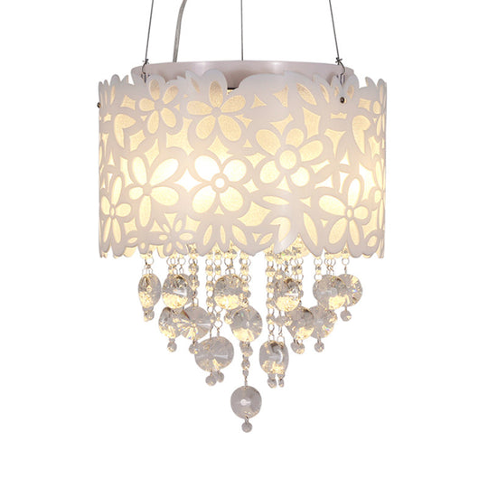 Contemporary 4-Head Metal Chandelier With Crystal Droplets In White