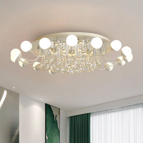 Hand-Cut Crystal Sphere Ceiling Light With Modern Design: 10/12-Head Black/White Mounting For Parlor