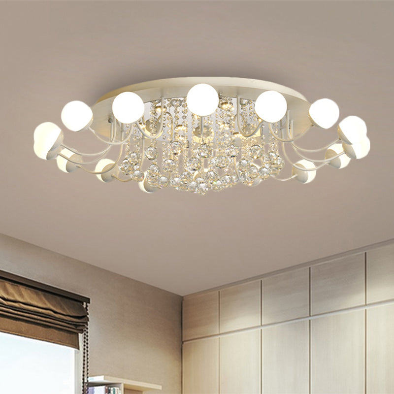 Hand-Cut Crystal Sphere Ceiling Light With Modern Design: 10/12-Head Black/White Mounting For