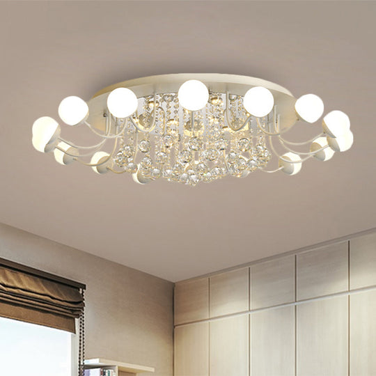 Hand-Cut Crystal Sphere Ceiling Light With Modern Design: 10/12-Head Black/White Mounting For