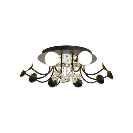 Hand-Cut Crystal Sphere Ceiling Light With Modern Design: 10/12-Head Black/White Mounting For Parlor