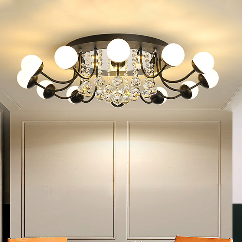 Hand-Cut Crystal Sphere Ceiling Light With Modern Design: 10/12-Head Black/White Mounting For Parlor