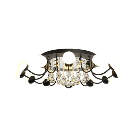 Hand-Cut Crystal Sphere Ceiling Light With Modern Design: 10/12-Head Black/White Mounting For Parlor