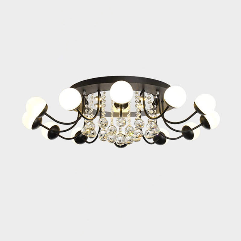 Hand-Cut Crystal Sphere Ceiling Light With Modern Design: 10/12-Head Black/White Mounting For