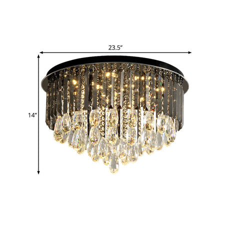 Modern Crystal Drip Flush Mount Light With Conical Design - Black 6/10 Heads Ceiling Lighting