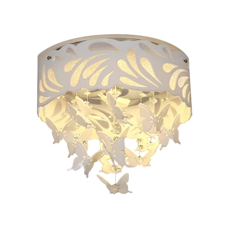 Contemporary Crystal Drop Led Flush Light - White 8/12 Heads 18/23.5/12.5 Wide