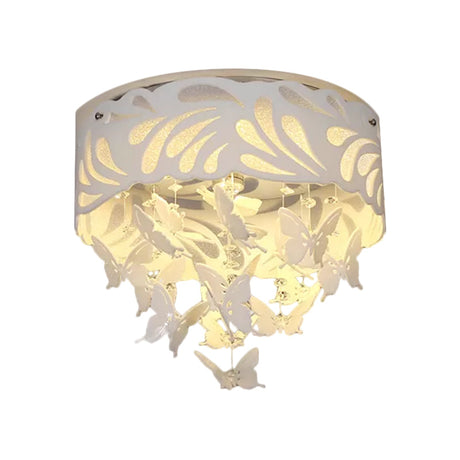 Contemporary Crystal Drop Led Flush Light - White 8/12 Heads 18/23.5/12.5 Wide