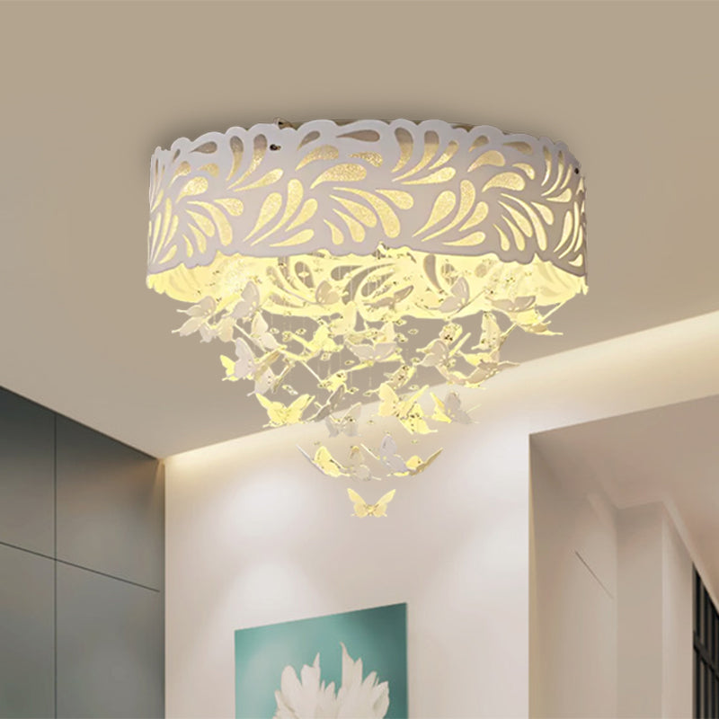 Contemporary Crystal Drop Led Flush Light - White 8/12 Heads 18/23.5/12.5 Wide