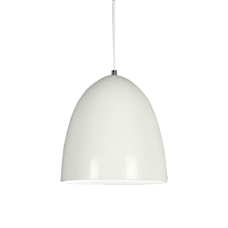 Retro Style Domed Pendant Lamp - 10/12 Inch Wide Metallic Fixture In White/Black For Kitchen