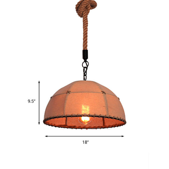 Lodge Style Hanging Fabric And Rope Pendant Light - 14’/18’ Dome Shade In Beige For Restaurants