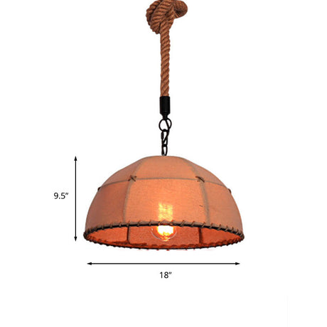 Lodge Style Hanging Lamp With Fabric And Rope Beige Dome Shade - 14/18 Pendant Light For Restaurants