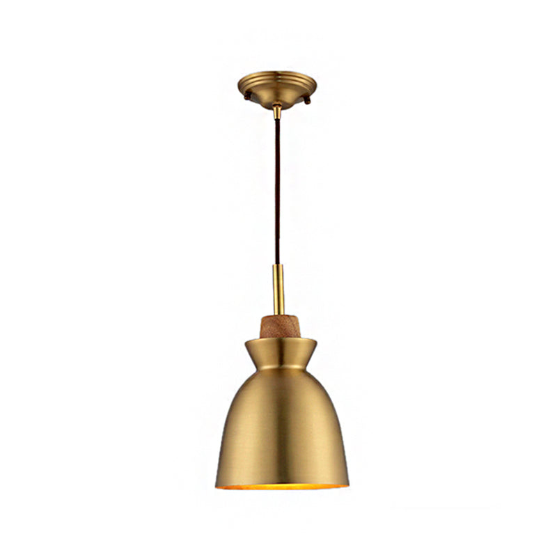 Industrial Style Hanging Light With Metallic Brass Finish - Cone/Dome Shade Ceiling Fixture For