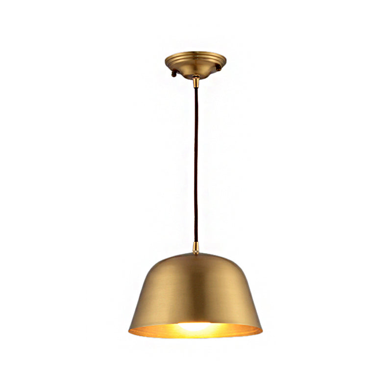 Industrial Style Hanging Light With Metallic Brass Finish - Cone/Dome Shade Ceiling Fixture For