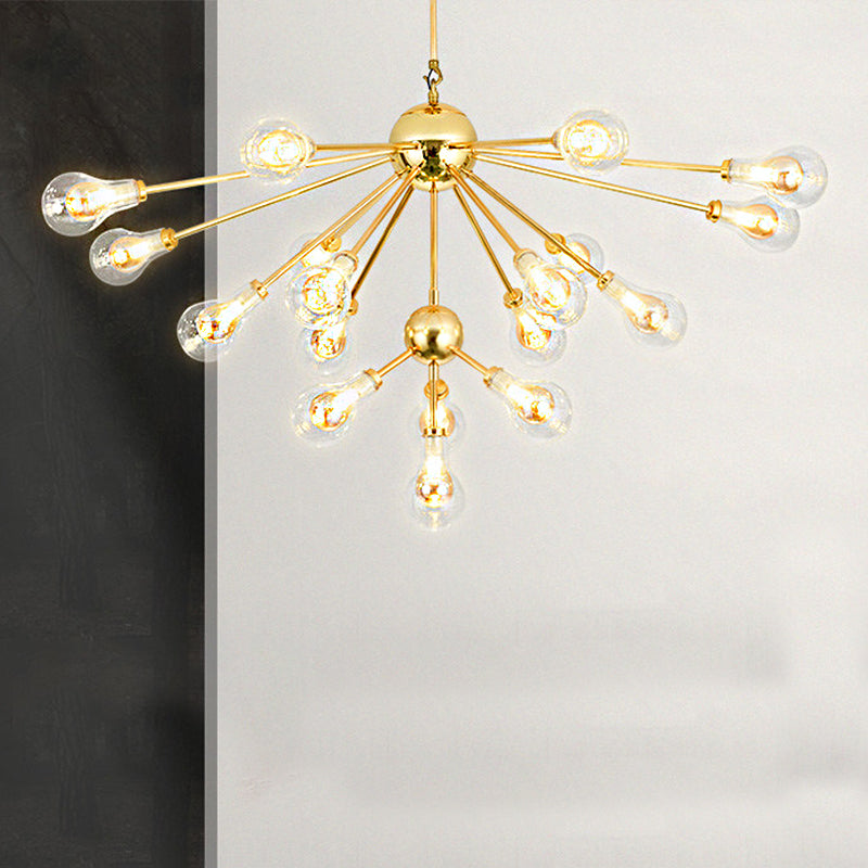 Modern Gold Led Sputnik Chandelier Pendant With Clear Glass Bulb Shades - Multi-Light Hanging