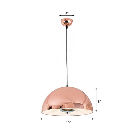 Retro-Style Domed Metallic Pendant Lamp - 1-Light Rose Gold/Black Ceiling Light For Dining Room