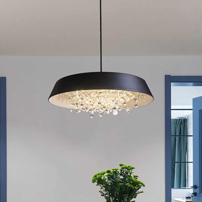 Metal Led Hanging Lamp - Modern Contemporary Circle Tray Design With Crystal Drop Warm/White Light