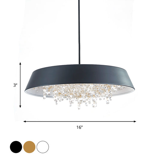 Metal Led Hanging Lamp - Modern Contemporary Circle Tray Design With Crystal Drop Warm/White Light