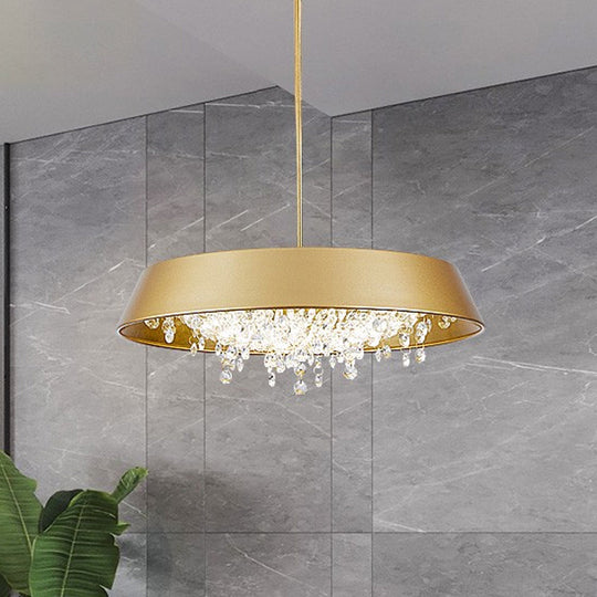 Metal Led Hanging Lamp - Modern Contemporary Circle Tray Design With Crystal Drop Warm/White Light