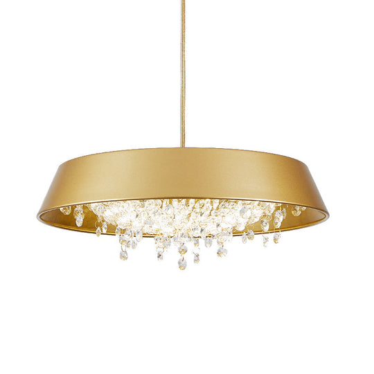 Metal Led Hanging Lamp - Modern Contemporary Circle Tray Design With Crystal Drop Warm/White Light