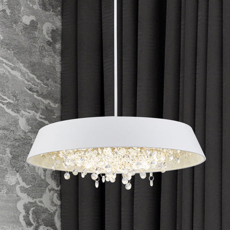 Metal Led Hanging Lamp - Modern Contemporary Circle Tray Design With Crystal Drop Warm/White Light