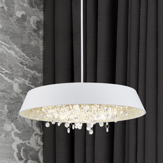 Metal Led Hanging Lamp - Modern Contemporary Circle Tray Design With Crystal Drop Warm/White Light