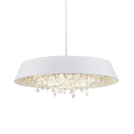 Metal Led Hanging Lamp - Modern Contemporary Circle Tray Design With Crystal Drop Warm/White Light