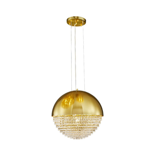 Modern Crystal Led Pendant Light Fixture With Gold Dome Elegant Suspension Lighting For Dining Room