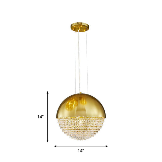 Modern Crystal Led Pendant Light Fixture With Gold Dome Elegant Suspension Lighting For Dining Room