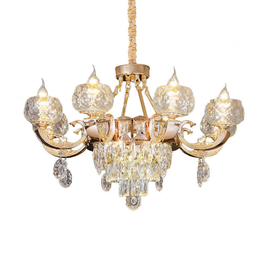 Contemporary Crystal Chandelier Lamp - 6/8 Bulbs Gold Drop Pendant With Clear Bowl Shade And Candle