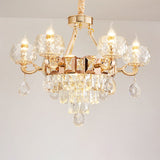 6/8 Bulbs Clear Crystal Gold Chandelier Pendant Lamp With Candle Design
