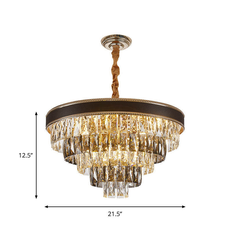 Modern Crystal Tapered Suspension Pendant Light - 14’/21.5’ Wide Black Chandelier With 6/9 Bulbs