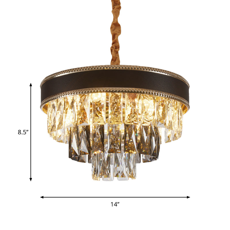 Modern Crystal Tapered Suspension Pendant Light - 14’/21.5’ Wide Black Chandelier With 6/9 Bulbs