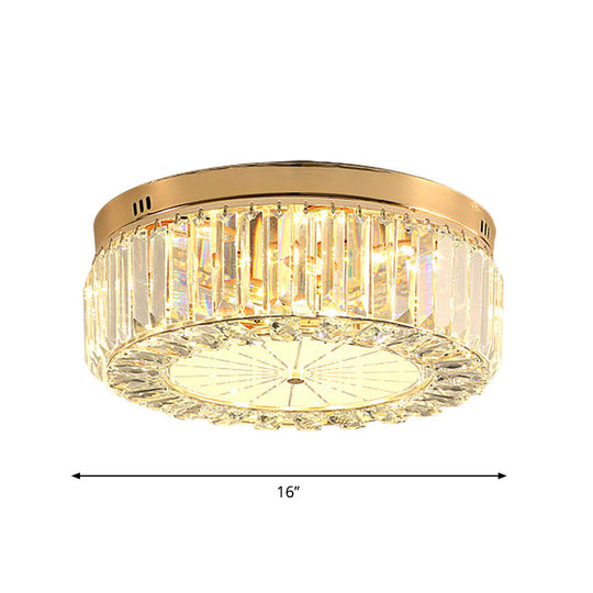 16’/19.5’ Wide Led Flushmount Modern Clear Prismatic Crystal Ceiling Light In Gold