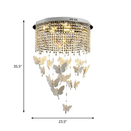 Contemporary Drum Flush Light With Clear Crystal Strand And Led Silver Ceiling Lighting - 19.5/23.5