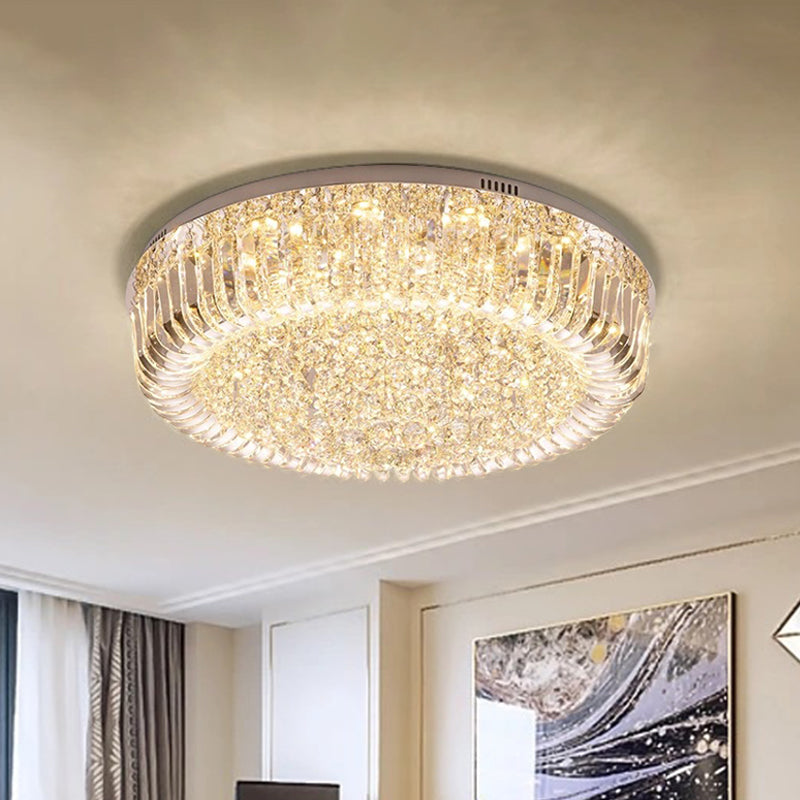 Modern Gold Led Ceiling Light With Prismatic Optical Crystal In Warm/White - 23.5’/31.5’ Wide