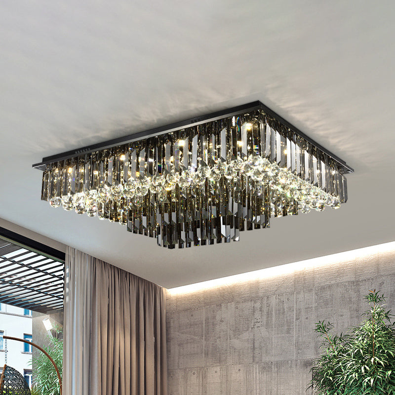 Modern Crystal Prisms Ceiling Light: Rectangular Led Flush Mount In Warm/White’ Nickel / Warm
