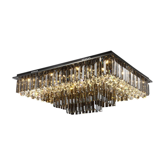 Modern Crystal Prisms Ceiling Light: Rectangular Led Flush Mount In Warm/White’
