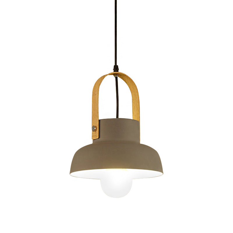 Retro Barn Pendant Lamp - 1 Light Metal Ceiling With Leather Strap (White/Grey/Black)