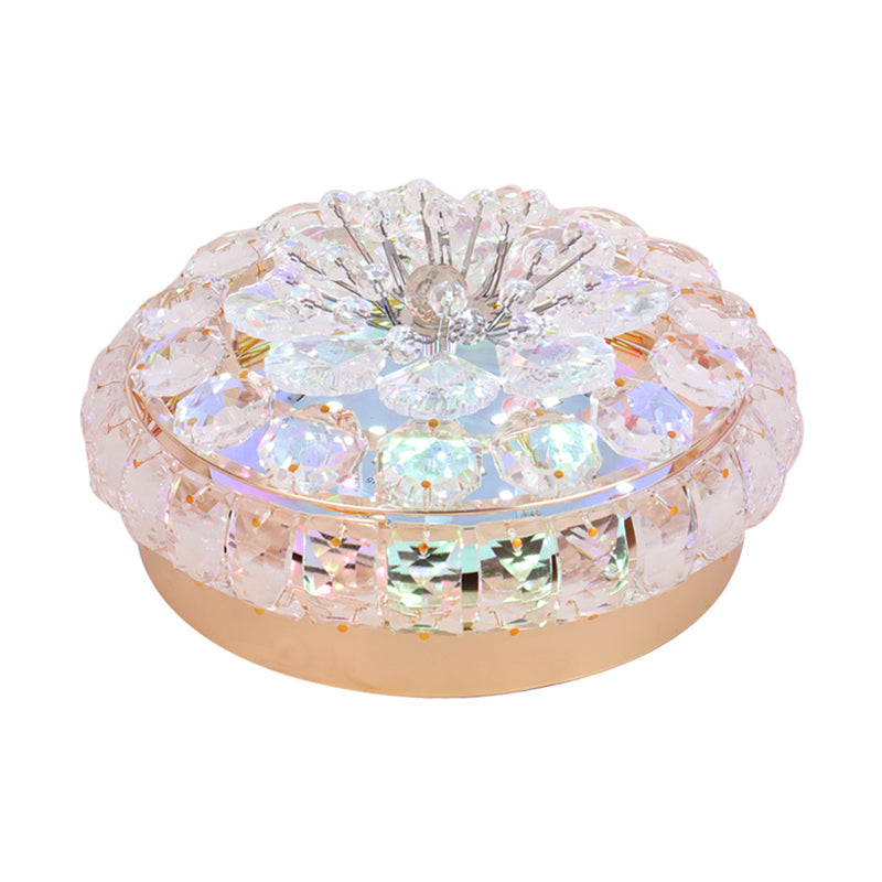 Gold Led Crystal Flushmount Ceiling Fixture For Doorway Warm/White Light