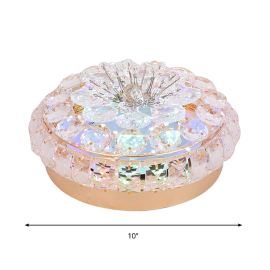 Gold Led Crystal Flushmount Ceiling Fixture For Doorway – Warm/White Light