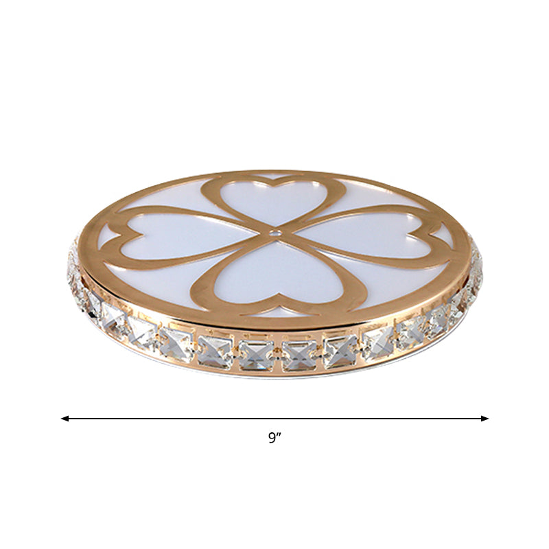 Modern Gold Flush Mount Led Ceiling Lamp With Clear Faceted Crystal Clover Design And Multi - Color