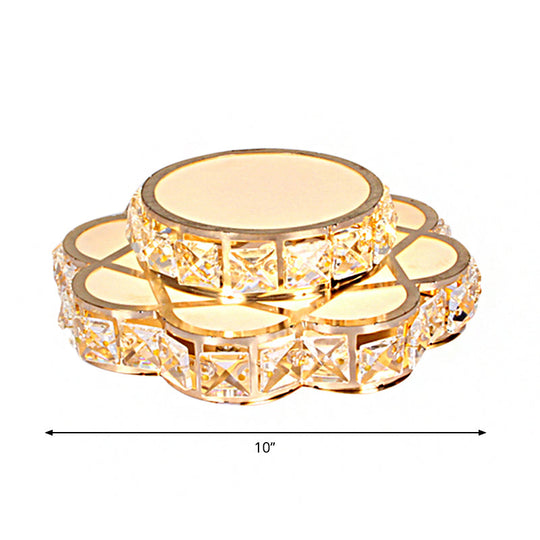 Gold Crystal Floral Flushmount Led Ceiling Fixture With Warm/White Light