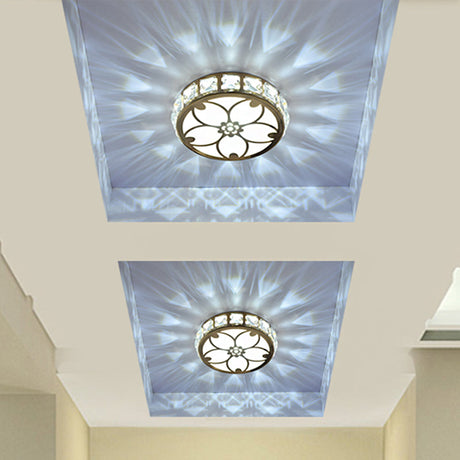 Contemporary Gold Led Flush Mount Ceiling Lamp With Clear Crystal Blocks For Corridor - Multi-Color