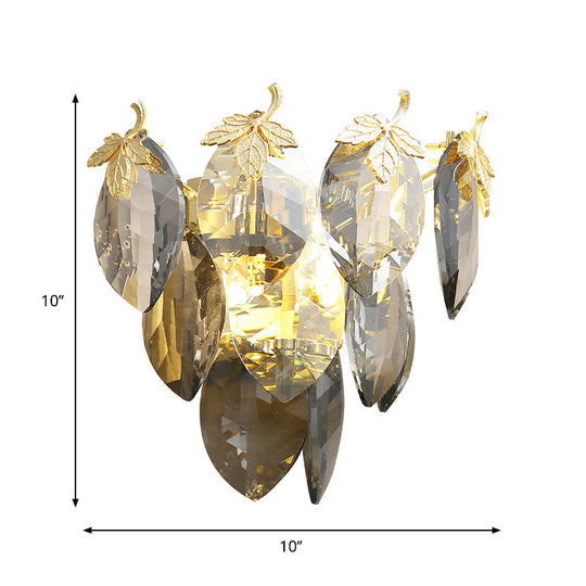 Modern Crystal Block 2-Light Gold Wall Sconce For Study Room